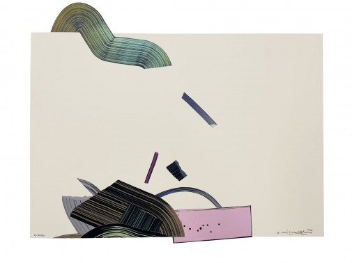 Bartłomiej Chwilczyński, Simple Machines V, 2021, kolaż, litografia, tusz japoński, 93 x 123 cm
